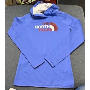 The North Face Womens XS Blue Pullover Hoodie Logo‎ Sweatshirt Thumbholes